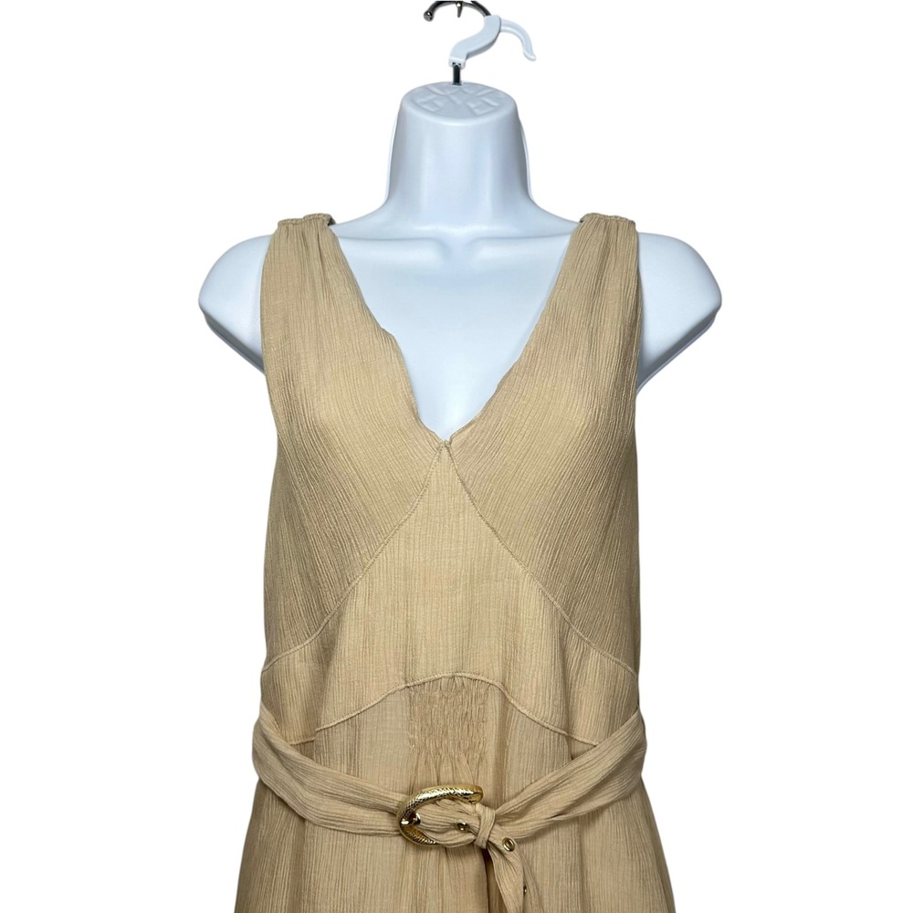 Nanushka Lily Sand Pleat Voile Belted Sleeveless Maxi Dress Beige Medium NWT - Picture 6 of 15
